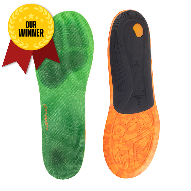 a pair of green, orange, and black insoles