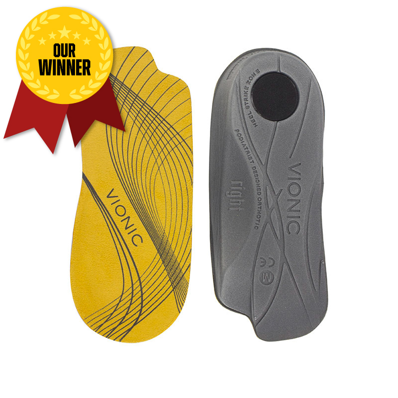 a pair of 3/4 length black and yellow insoles