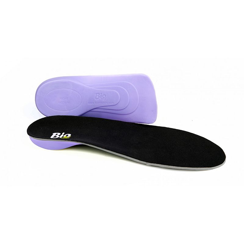 Pair of purple and black shoe insoles