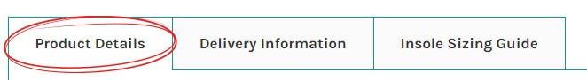 The dimensions of insoles can usually be found on the "Product Details" tab Product Details Example
